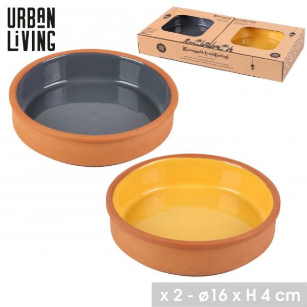 2er Set Terracotta Schalen Tapas Form Emalliert Bunt 16cm auch für Backofen