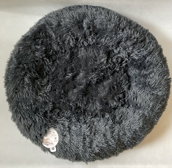 Hundebett Hund Bett Kissen ANTHRAZIT rund wuschelig   ca. 70 cm